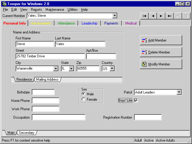 Screenshot from Trooper Copyright (C) 1996, 1999 SRT Enterprises